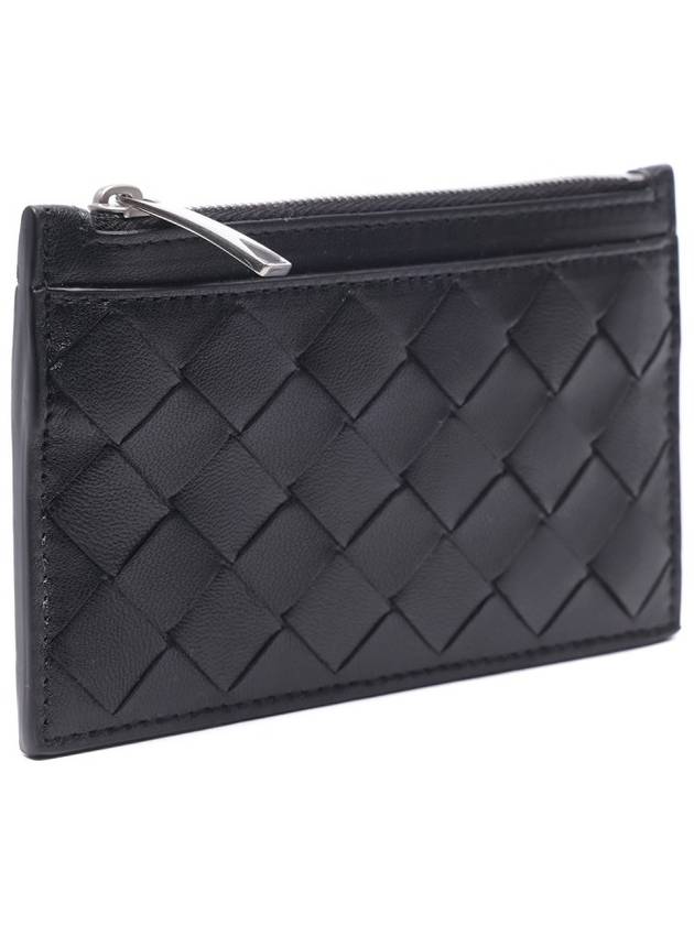 Intrecciato Zipper Single Card Wallet Black - BOTTEGA VENETA - BALAAN 4