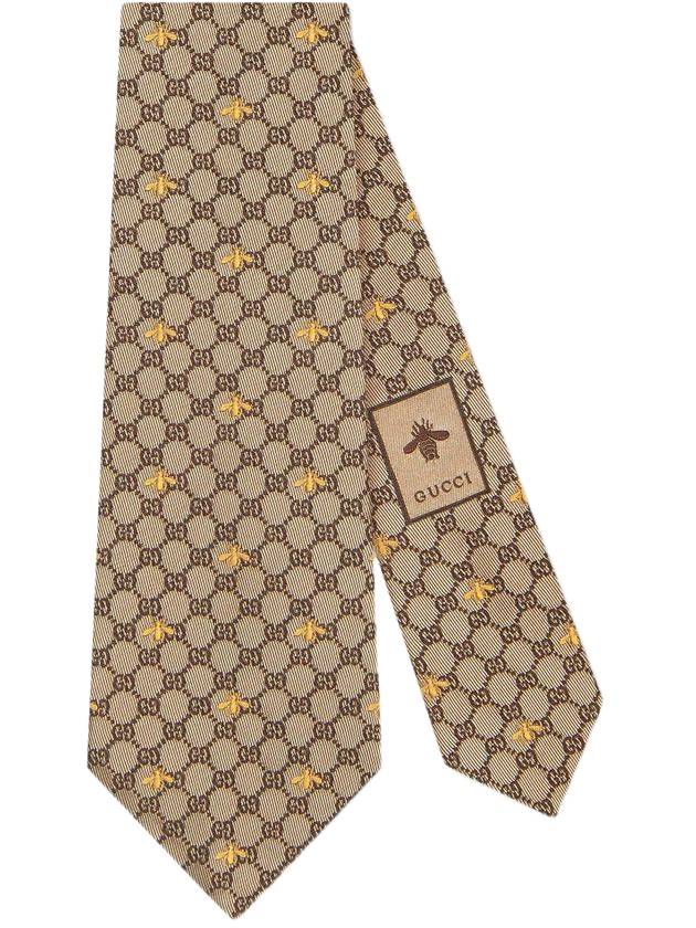 Interlocking GG Pattern Bee Print Tie Beigle - GUCCI - BALAAN 1