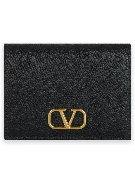 Compact V Logo Signature Calfskin Half Wallet Black - VALENTINO - BALAAN 2