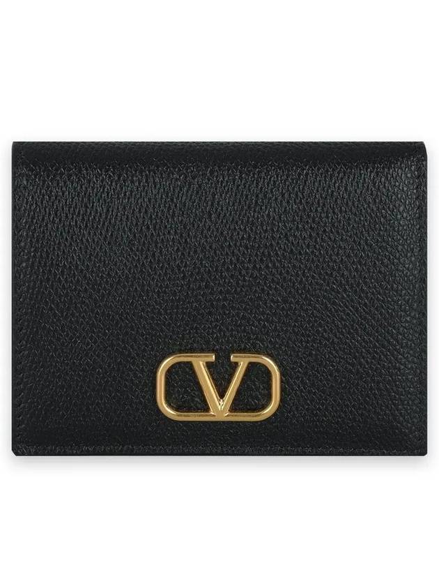 Compact V Logo Signature Calfskin Half Wallet Black - VALENTINO - BALAAN 2