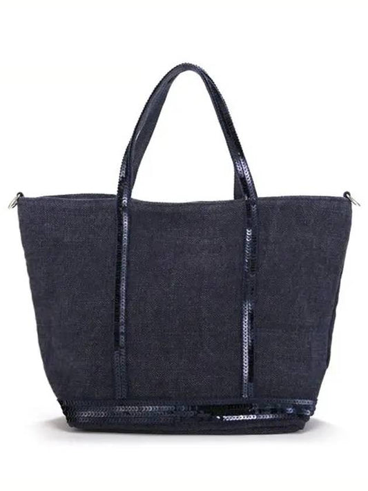 Women's Cabas Small Linen Tote Bag Navy - VANESSA BRUNO - BALAAN 1