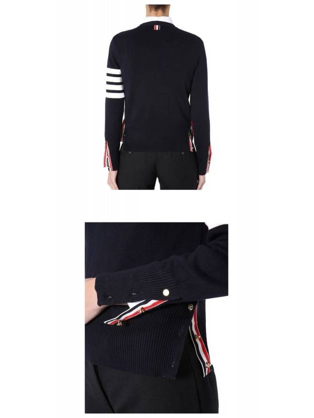 Milano Stitch Crewneck 4-Bar Cotton Crepe Knit Top Navy - THOM BROWNE - BALAAN 7