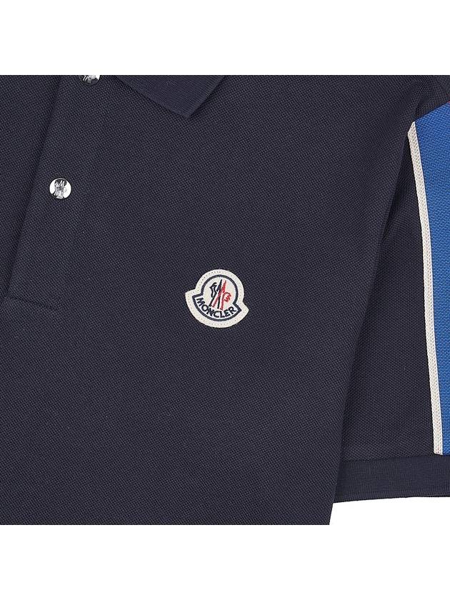 Stripe Trimming Logo Short Sleeve Polo Shirt Navy - MONCLER - BALAAN 7