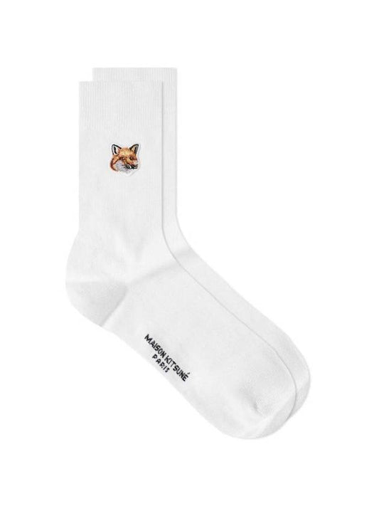 Tonal Fox Head Patch Socks White - MAISON KITSUNE - BALAAN 1