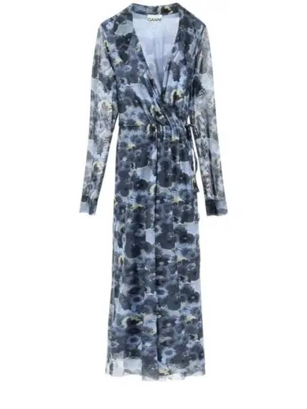 Women's Floral Wrap Long Dress Blue - GANNI - BALAAN 2