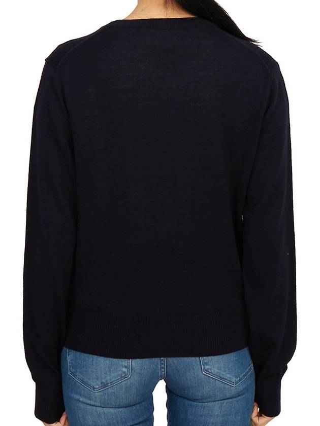 Heart Logo Crew Neck Merino Wool Knit Top Blue - AMI - BALAAN 5