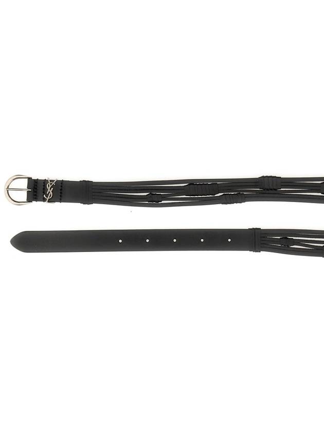 Men's Croissant de Rune Leather Belt Black - SAINT LAURENT - BALAAN 3