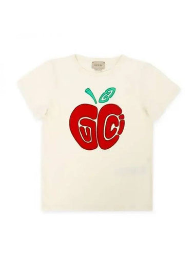 Kids Apple Print Short Sleeve T-Shirt Ivory - GUCCI - BALAAN 1