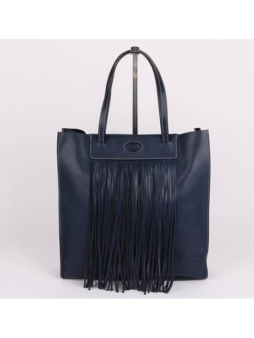 Navy leather tassel decorated medium shoulder bag - TOD'S - BALAAN 1