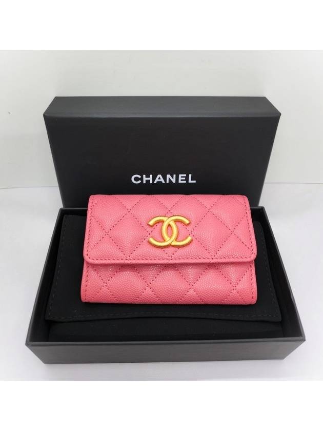 gold CC logo calfskin flap bi-fold wallet pink - CHANEL - BALAAN 3