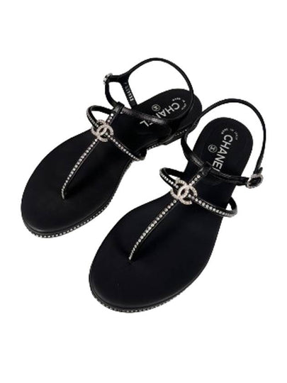 CC Logo Crystal Strap Sandals Black - CHANEL - BALAAN 2