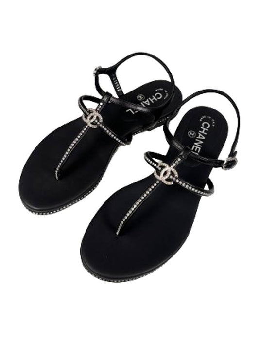 CC logo crystal strap sandals black - CHANEL - BALAAN 2