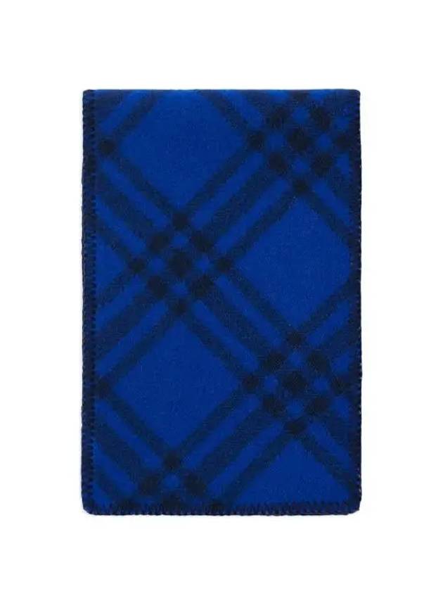 Logo Check Wool Scarf Blue - BURBERRY - BALAAN 5