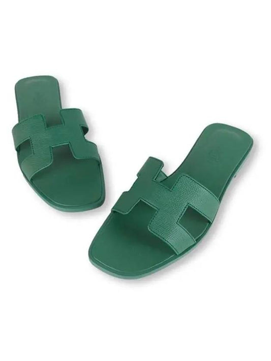 Oran Leather Sandals Green - HERMES - BALAAN 2