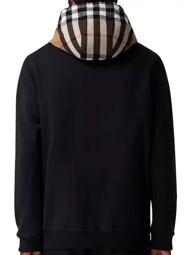 Check Cotton Blend Hoodie Zip-Up Top Black Birch Brown - BURBERRY - BALAAN 4