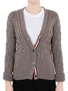 Merino Wool Crisscross Cable Stitch 3/4 Sleeve V-Neck Cardigan Medium Brown - THOM BROWNE - BALAAN 3