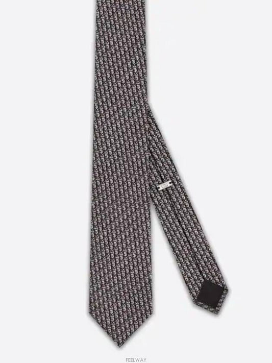 Oblique Tie Gray Black Silk - DIOR - BALAAN 2