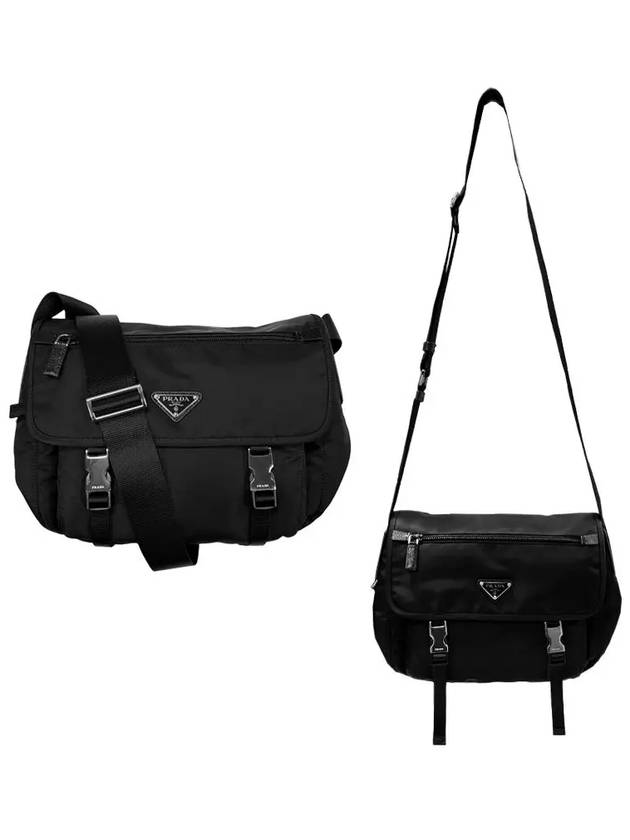 Triangular Logo Tessuto Messenger Bag Black - PRADA - BALAAN 2