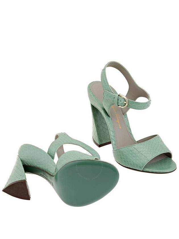 Salvatore Women's Leather Sandals Heel Green - SALVATORE FERRAGAMO - BALAAN 3