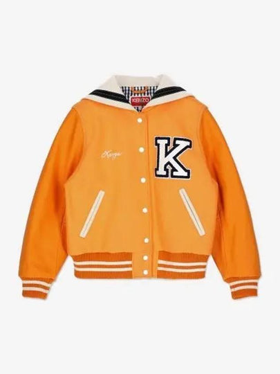 Embroidered Logo Wool Bomber Jacket Orange - KENZO - BALAAN 2