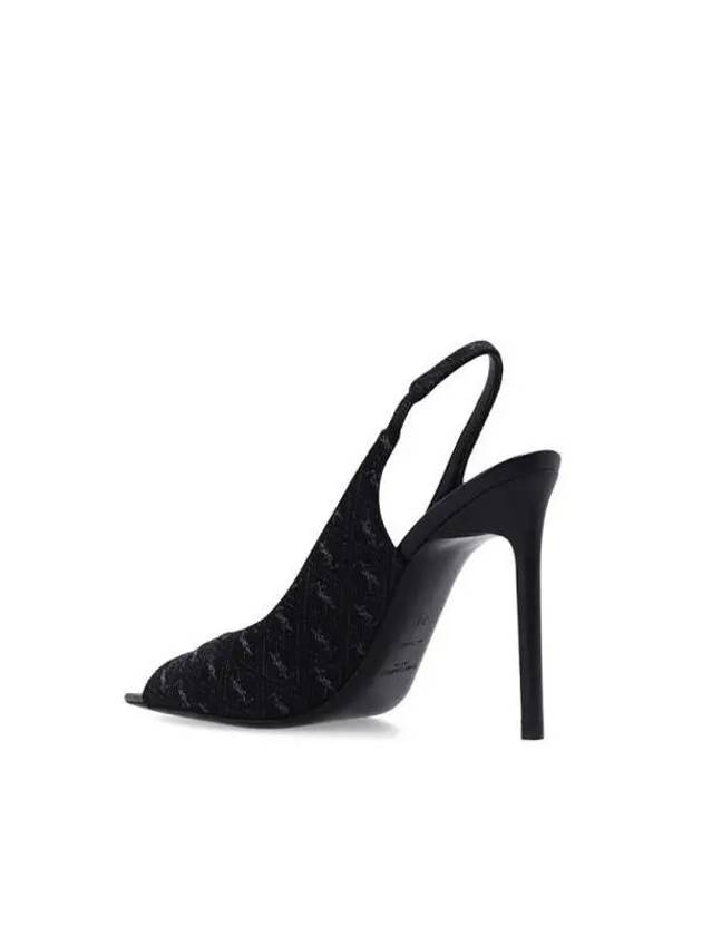 Monogram Jacquard Slingback Heels Black - SAINT LAURENT - BALAAN 4