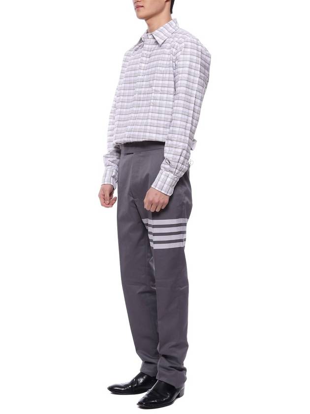 Striped Check Oxford Long Sleeve Shirt Grey - THOM BROWNE - BALAAN 5