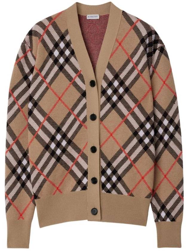 Check Wool Blend Cardigan Beige - BURBERRY - BALAAN 1