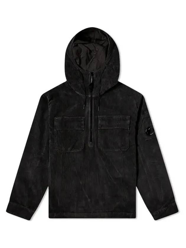 Lens Wappen Corduroy Shirt Hooded Anorak Black - CP COMPANY - BALAAN 3