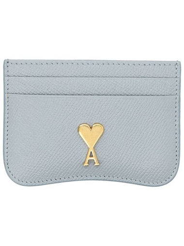 Metal Logo Leather Card Wallet Clay Blue - AMI - BALAAN 1