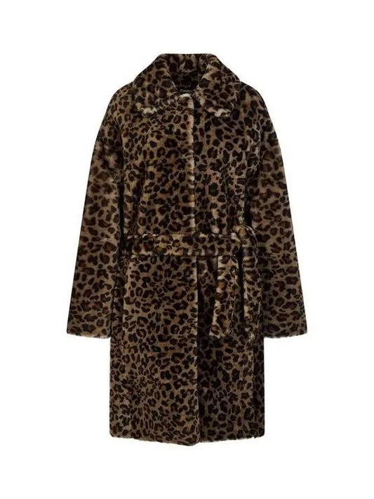 Women's Belted Leopard Sheepskin Coat Dark Brown 271941 - GIORGIO ARMANI - BALAAN 1
