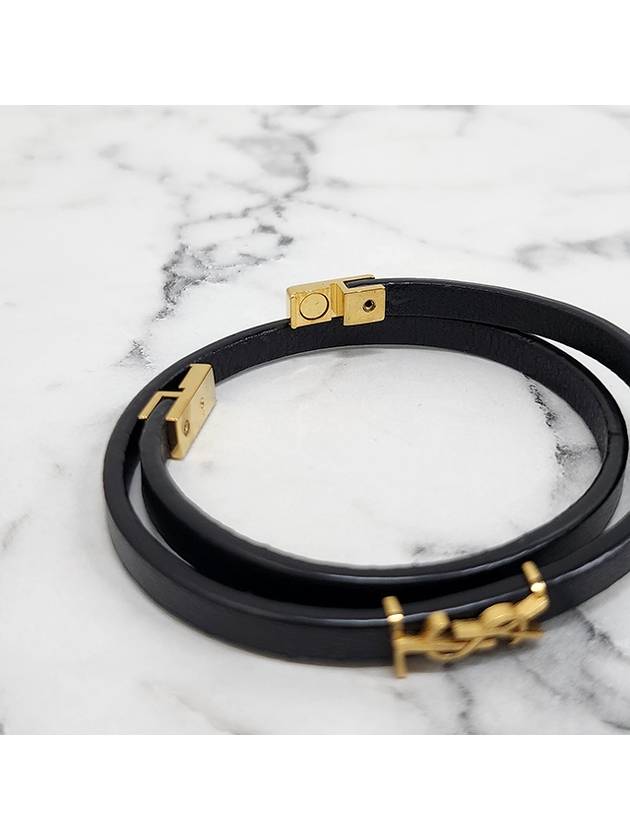 Opyum Double Wrap Leather Bracelet Black - SAINT LAURENT - BALAAN 8