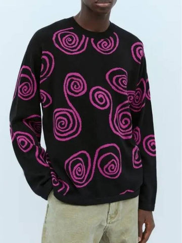 Spiral graphic jacquard knit sweater 117150BLAC - STUSSY - BALAAN 1