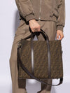 FF Jacquard Fabric Shopper Tote Bag Brown - FENDI - BALAAN 4