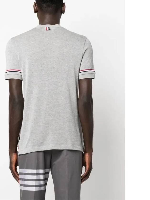 Striped Detail Crew Neck Cotton Short Sleeve T-Shirt Grey - THOM BROWNE - BALAAN 6