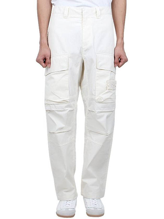 Loose Fit Cargo Cotton Canvas Straight Pants White - STONE ISLAND - BALAAN 2