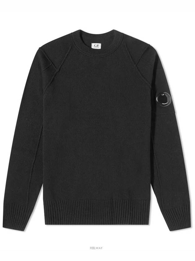 13CMKN087A 005504A 999 Crew Neck Black Wool Knit - CP COMPANY - BALAAN 1