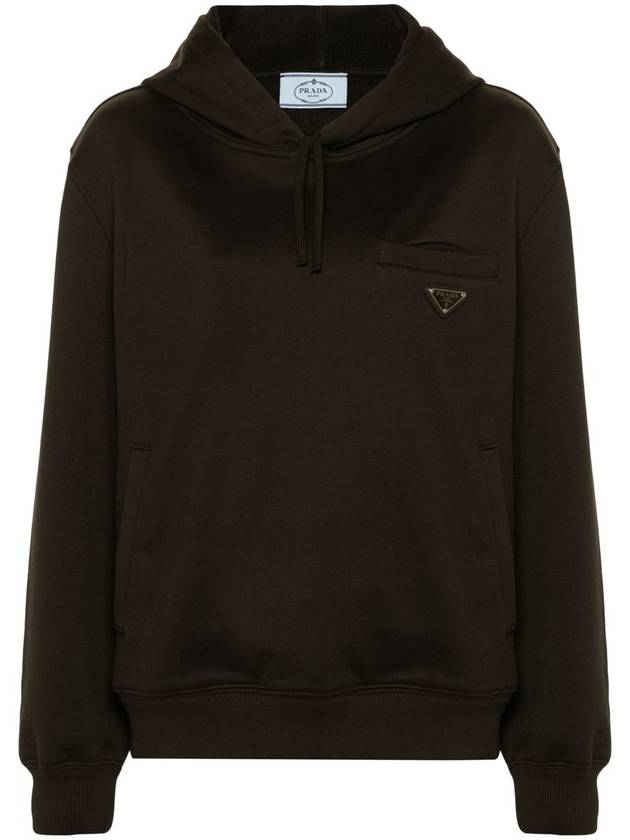 Cotton Fleece Hoodie Brown - PRADA - BALAAN 2