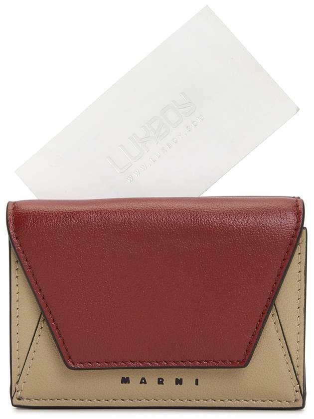 Men's Compact Tri-Fold Leather Half Wallet Wine Dune - MARNI - BALAAN 9