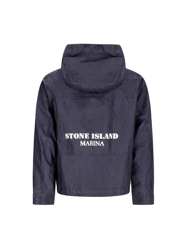 Marina Raw Plated Linen Hooded Jacket Royal Blue - STONE ISLAND - BALAAN 3