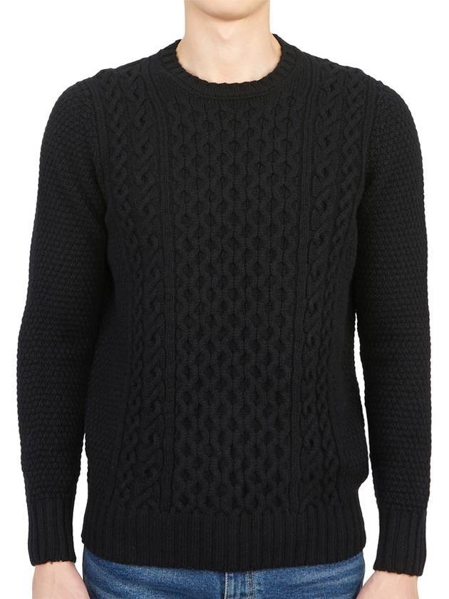 Crew Neck Lambswool Knit Top Black - DRUMOHR - BALAAN 1