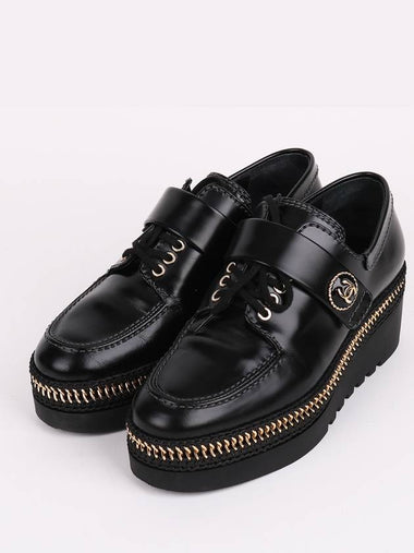 CC logo black lace up women s loafers - CHANEL - BALAAN 1