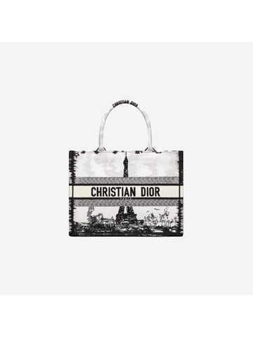 Medium Paris Embroidery Book Tote Bag White - DIOR - BALAAN 1