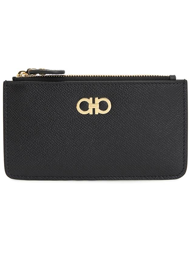 Gancini Zipper Card Wallet Black - SALVATORE FERRAGAMO - BALAAN 2