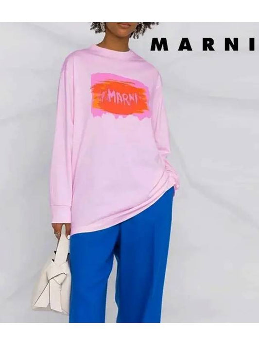 Logo Print Loose Fit Jersey Long T-Shirt Pink THJE0129PI USCU64 PLC09 - MARNI - BALAAN 2