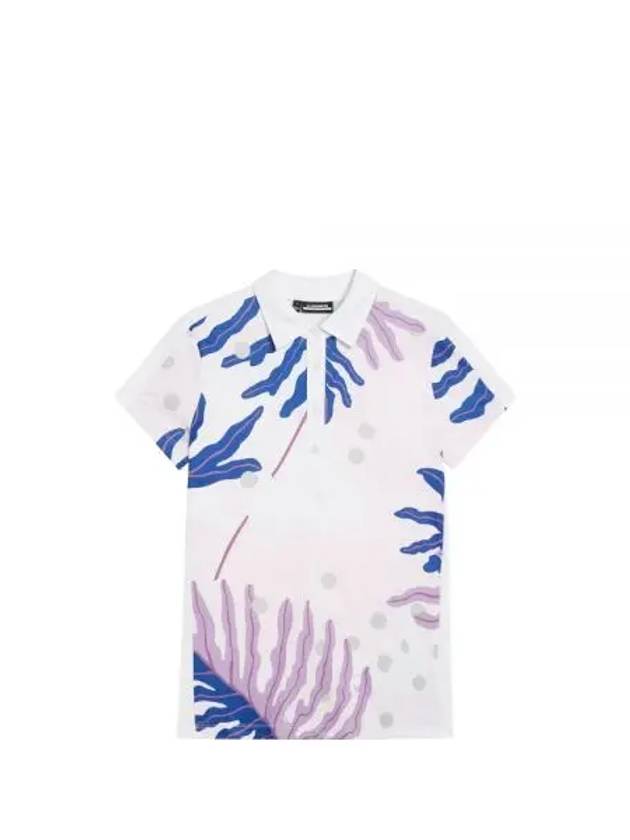 Women's Jada Paradise Monstera Print Polo Short Sleeve T-Shirt Pink - J.LINDEBERG - BALAAN 2