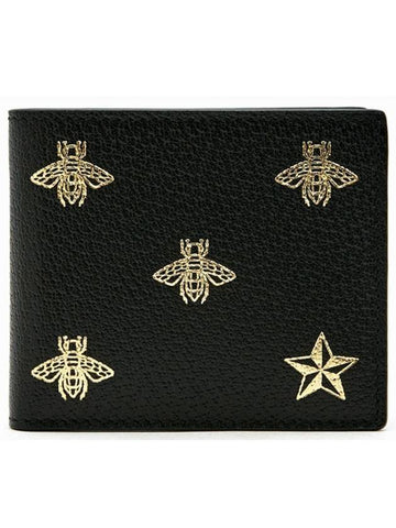 Bee Star Leather Bifold Half Wallet Black - GUCCI - BALAAN 1