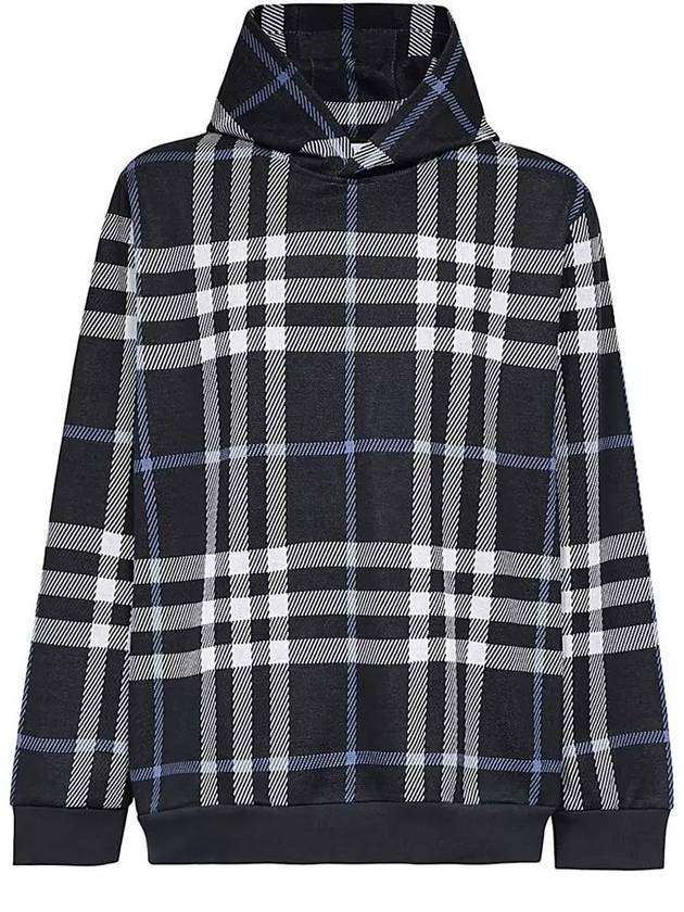 Check Cotton Jacquard Hoodie White Dark Blue - BURBERRY - BALAAN 3