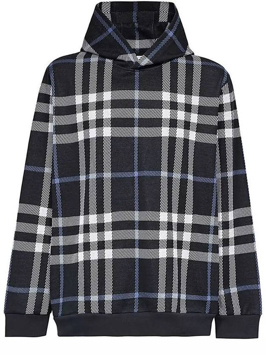 Check Cotton Jacquard Hoodie White Dark Blue - BURBERRY - BALAAN 2