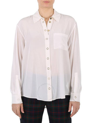 Burberry Ladies Marika Optic White Press Studded Silk Crepe De Chine Shirt, Brand Size 10  US Size 8) - BURBERRY - BALAAN 1