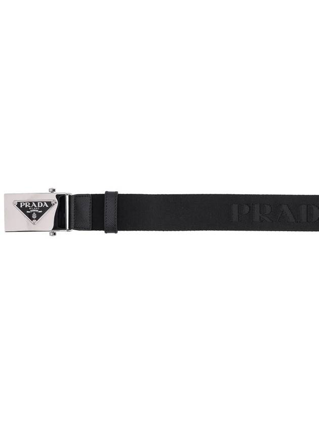 Triangle Logo Plaque Buckle Nylon Belt Black - PRADA - BALAAN 3